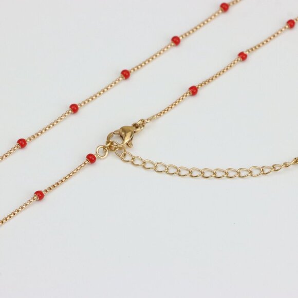 "Rose Gold Dainty Red Bead Necklace with Adjustable Chain, XPNL0274 - Picture 2 of 12